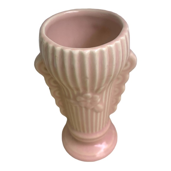 VTG 40’s-50’s Pink Floral Mottled Pottery Flower Vase Marked Midcentury Art Deco - Picture 2 of 8